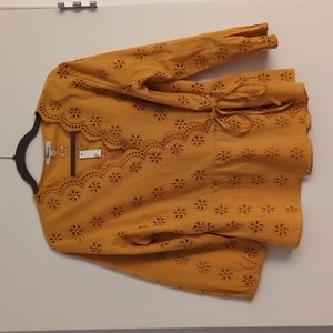 Madewell Mustard Eyelet Wrap Blouse